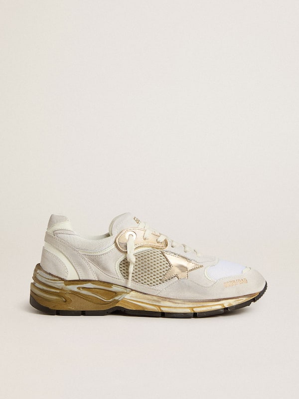Golden Goose - Women's Dad-Star in mesh and white suede with gold foiled star in 