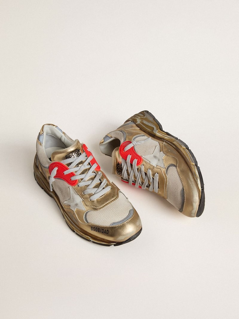 Golden Goose - Dad-Star de mujer de malla y piel laminada dorada con estrella de piel blanca in 