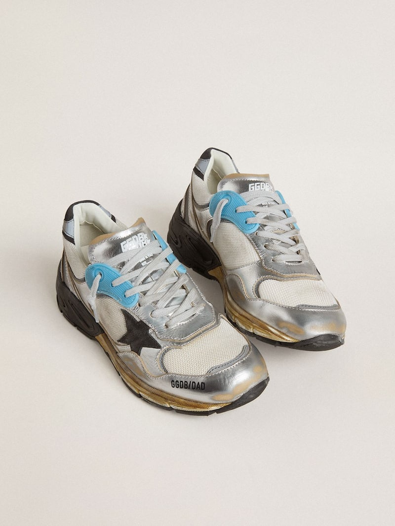 Golden Goose - Dad-Star de mujer de malla y piel laminada plateada con estrella de ante negro in 