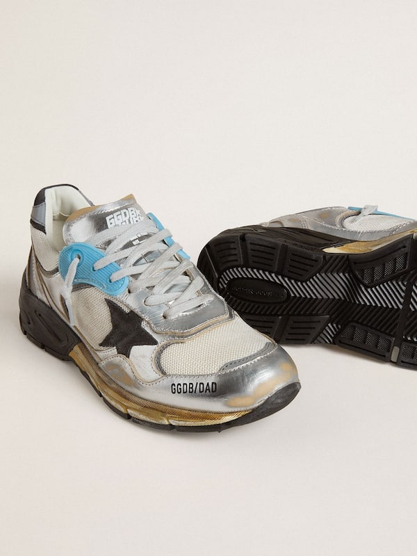 Golden Goose - Women's Dad-Star in mesh and silver foiled leather with black suede star   in 