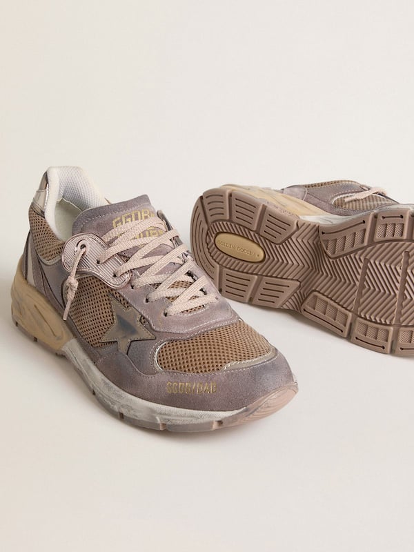 Golden Goose - Dad-Star Donna in suede e rete lilla con stella e talloncino in pelle laminata in 