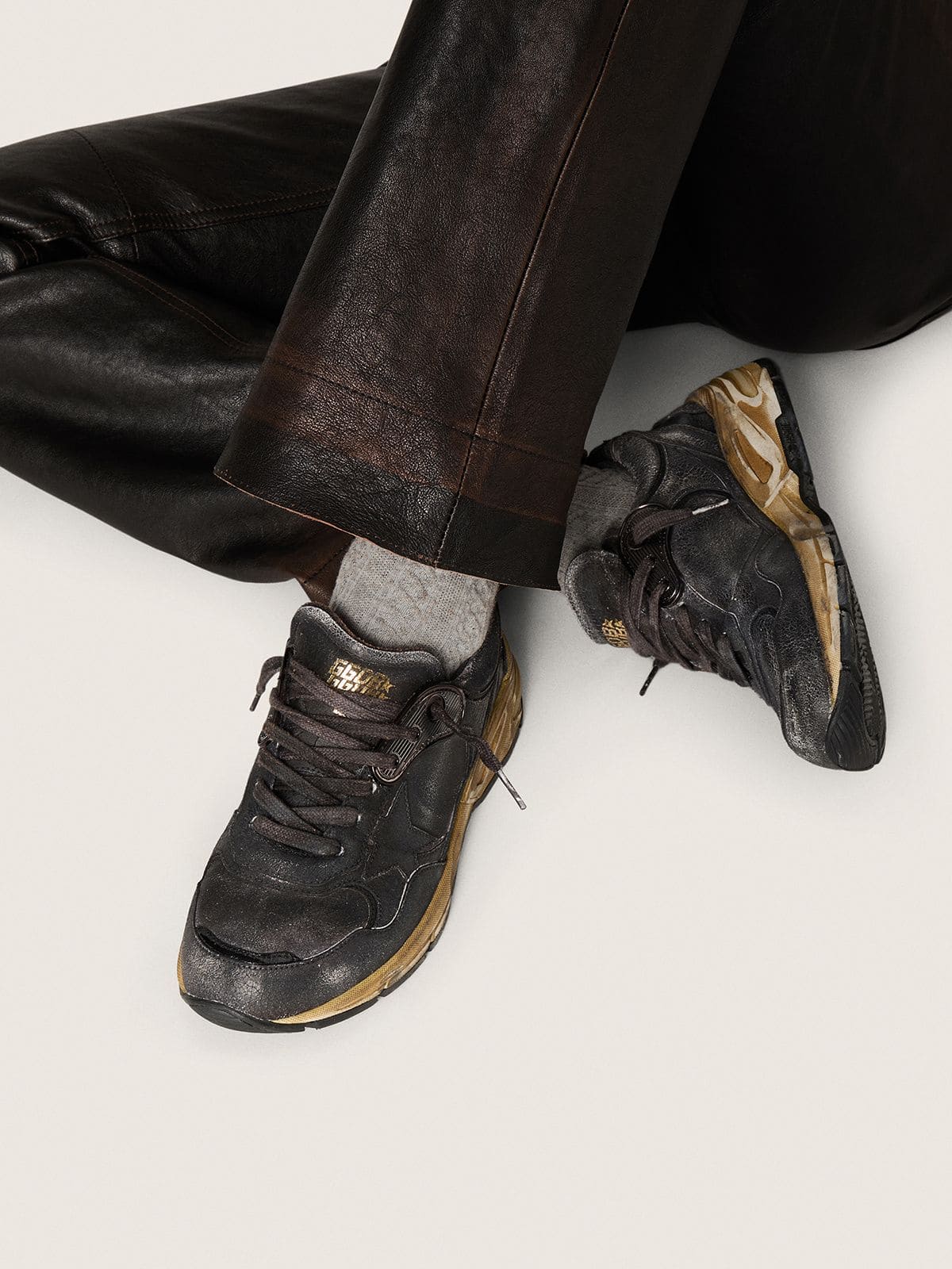 Golden Goose - Women's Dad-Star in black naplak and crackle leather with black star and heel tab in 