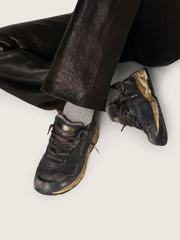 Golden Goose - Women's Dad-Star in black naplak and crackle leather with black star and heel tab in 