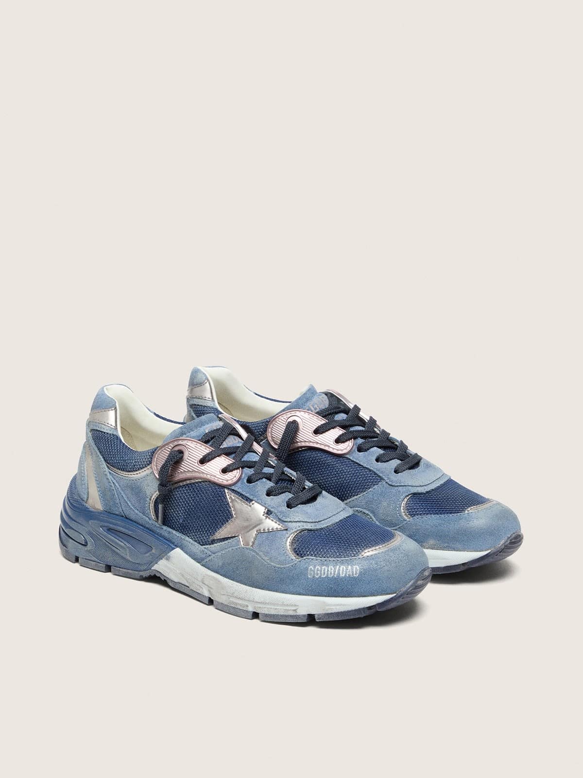 Golden Goose - Women&rsquo;s Dad-Star in denim-blue suede with silver leather star in 