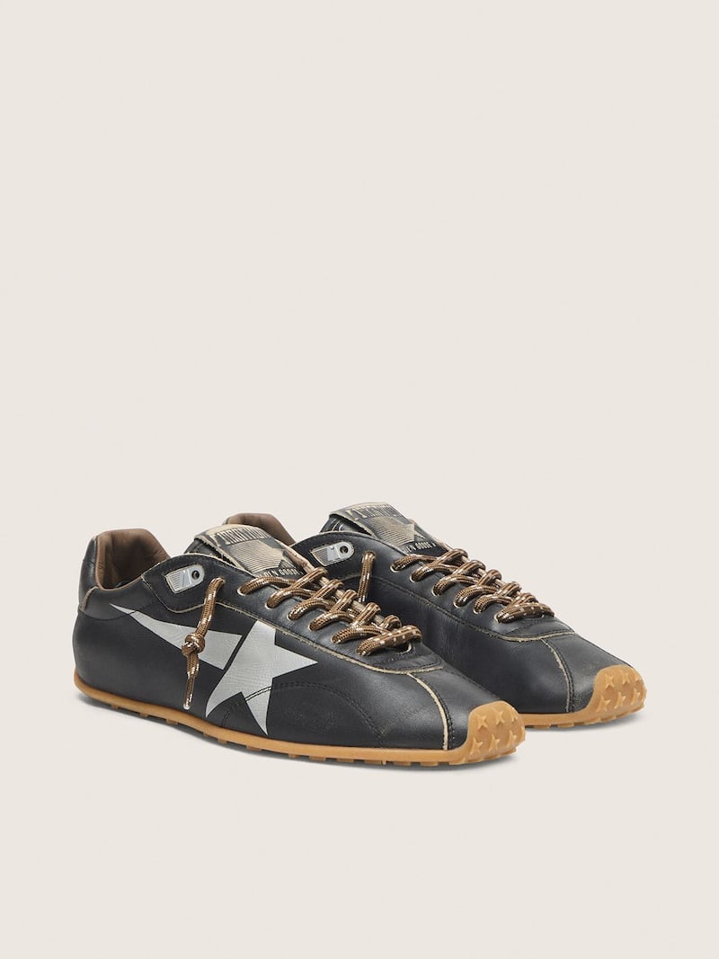 Golden Goose - Women's Marathon Speed with black leather upper and silver star in 