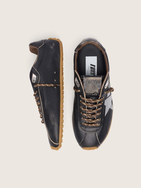Golden Goose - Women's Marathon Speed with black leather upper and silver star in 