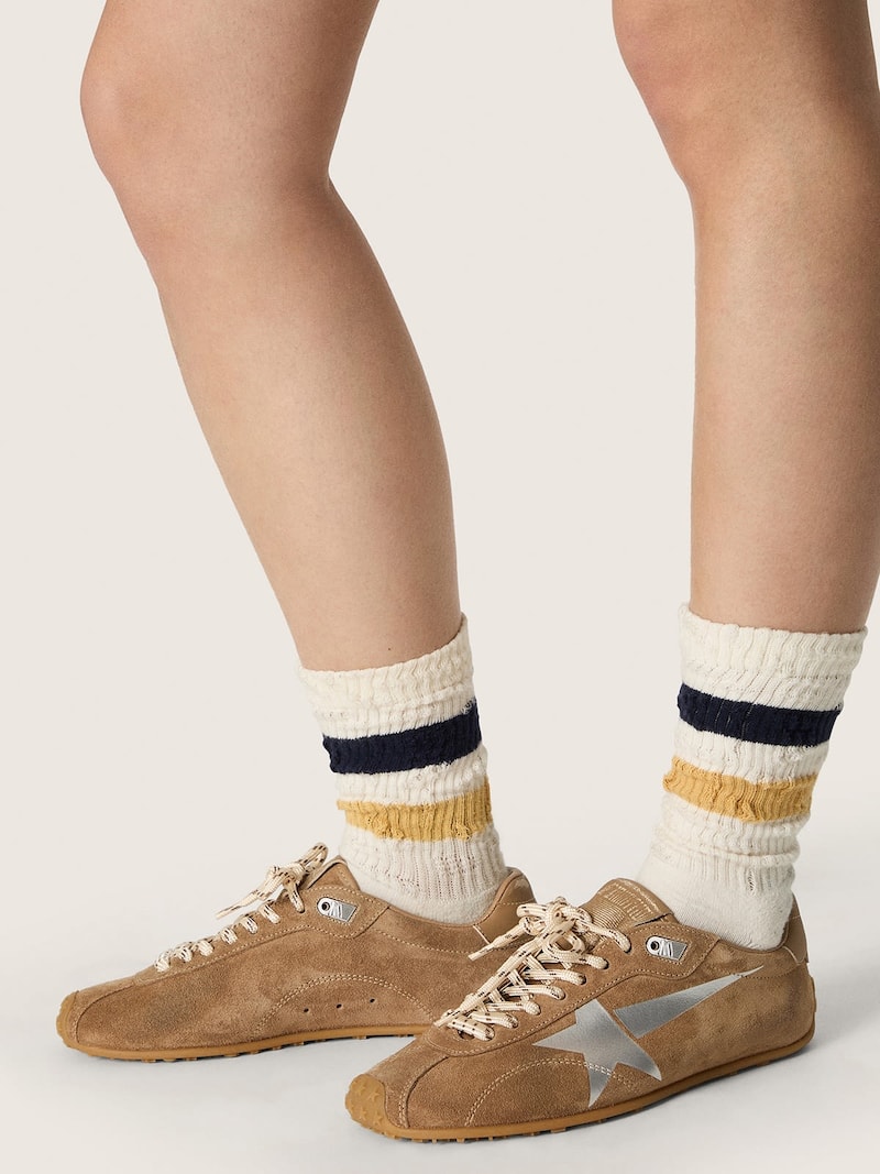 Golden Goose - Women's Marathon Speed with tobacco suede upper and silver star in 