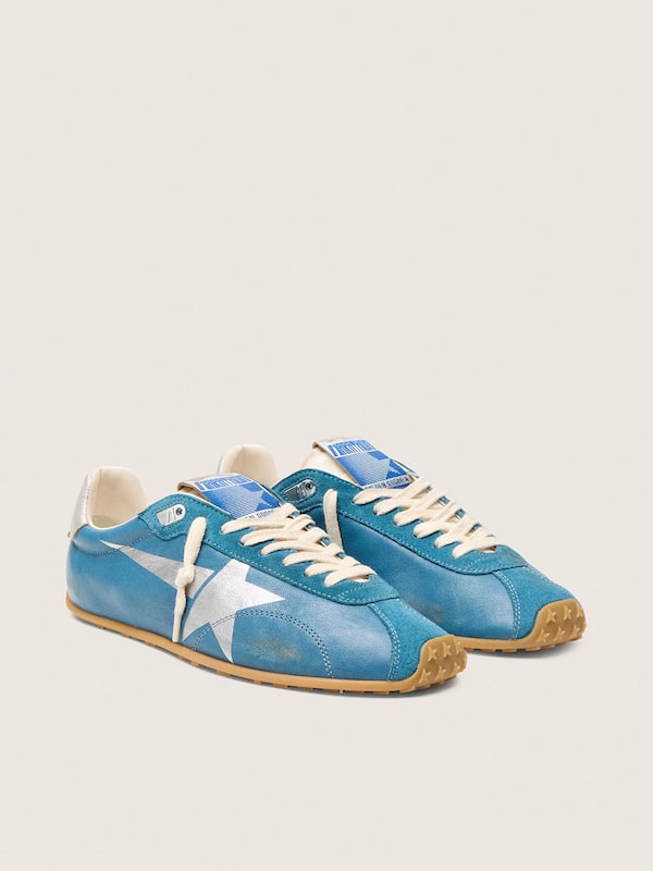 Marathon Donna in nappa blu con stella stampata e talloncino in pelle argento
