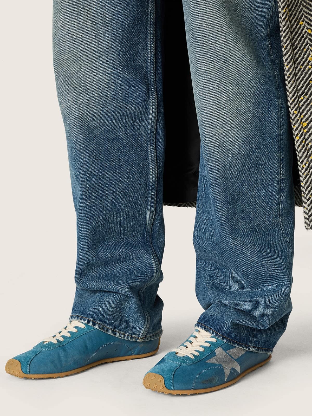 Golden Goose - Marathon Donna in nappa blu con stella stampata e talloncino in pelle argento in 