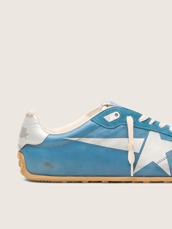 Golden Goose - Women's Marathon Speed in blue nappa with printed star and silver leather heel tab in 