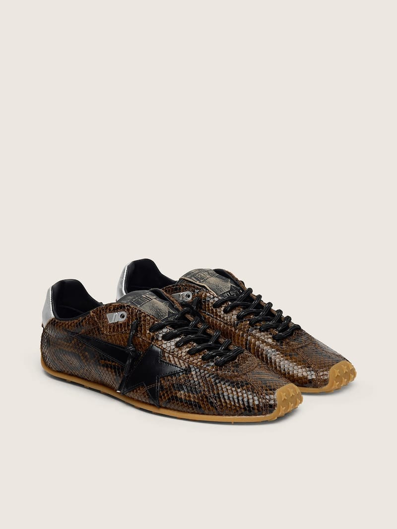 Golden Goose - Women's Marathon Speed in leather with brown snake print, black star and silver leather heel tab in 