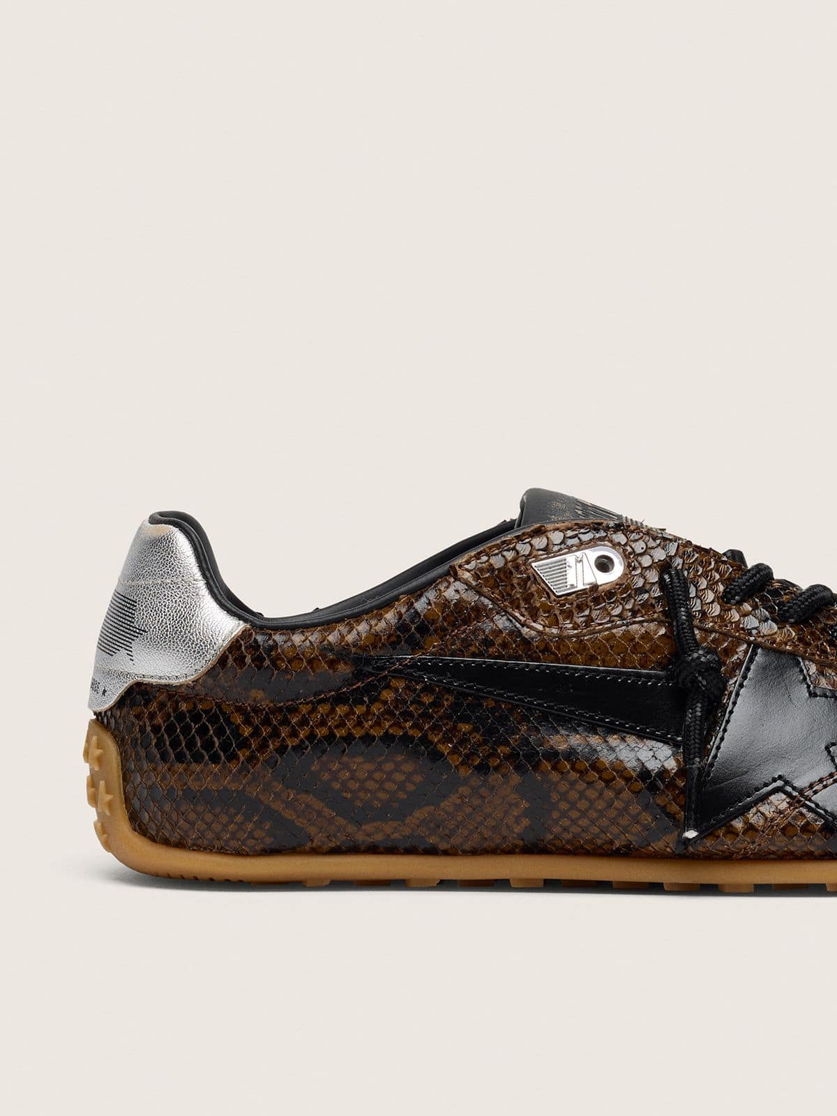 Golden Goose - Marathon Speed Damen aus Leder mit braunem Pythonprint, schwarzem Stern und silberfarbener Lederferse in 