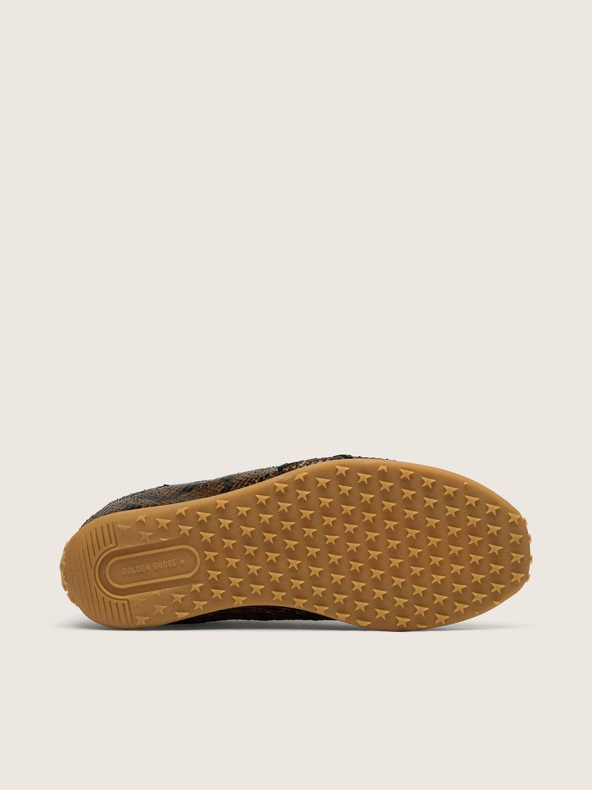 Golden Goose - Marathon Speed Damen aus Leder mit braunem Pythonprint, schwarzem Stern und silberfarbener Lederferse in 