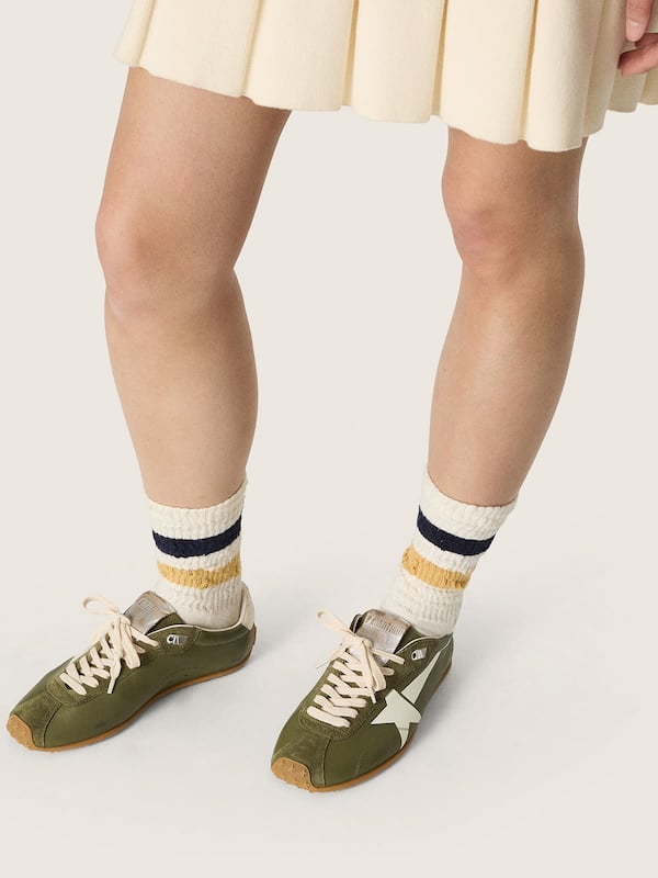 Golden Goose - Women&rsquo;s Marathon Speed in olive-green leather with cream star in 