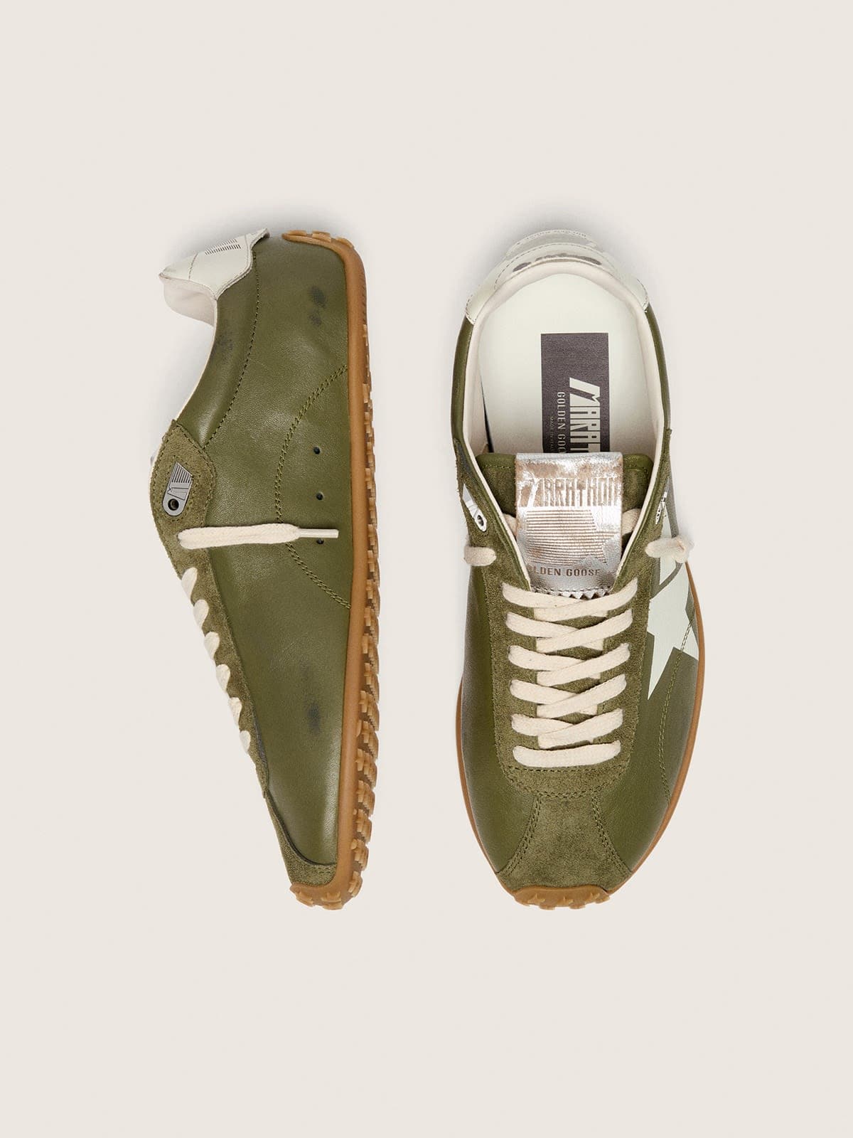 Golden Goose - Marathon Speed donna in pelle verde oliva con stella crema in 