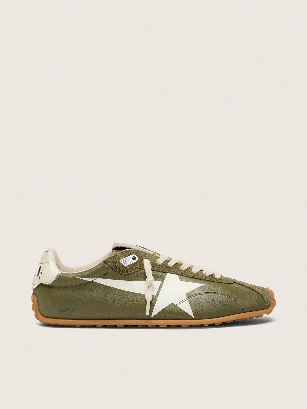Golden Goose - Marathon Speed donna in pelle verde oliva con stella crema in 