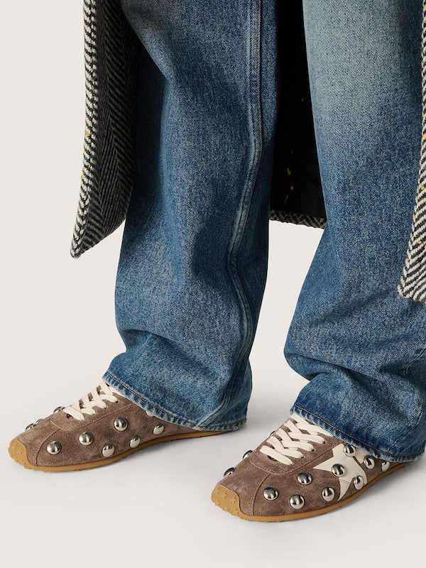 Marathon Speed donna in suede grigio antracite con stella bianca e borchie metalliche