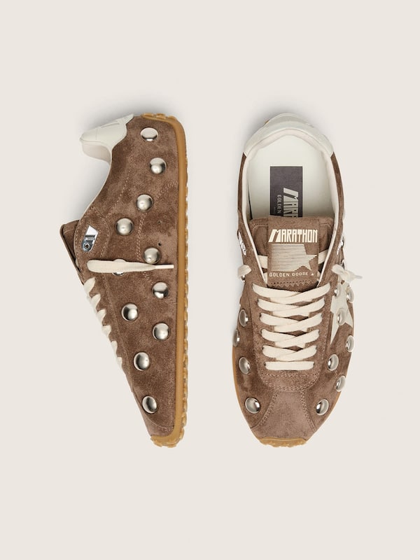 Golden Goose - Marathon Speed Damen aus anthrazitgrauem Rauleder mit wei&szlig;em Stern und Metallnieten in 