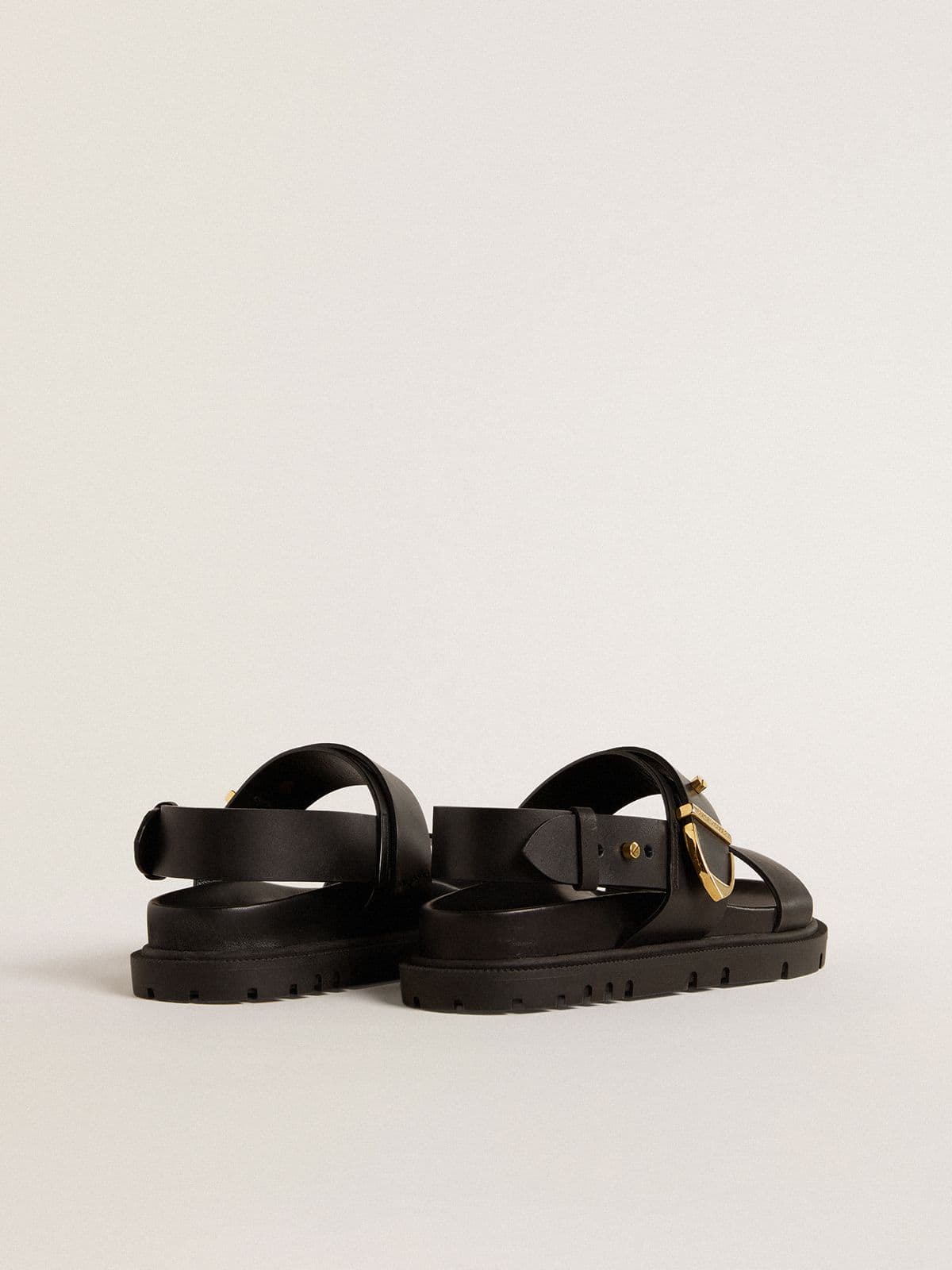 Golden Goose - Sandalo Lucy Donna in pelle lucida nera con fibbia in metallo dorato in 