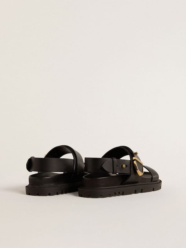 Golden Goose - Women's Lucy sandal in glossy black leather with gold metal buckle in 