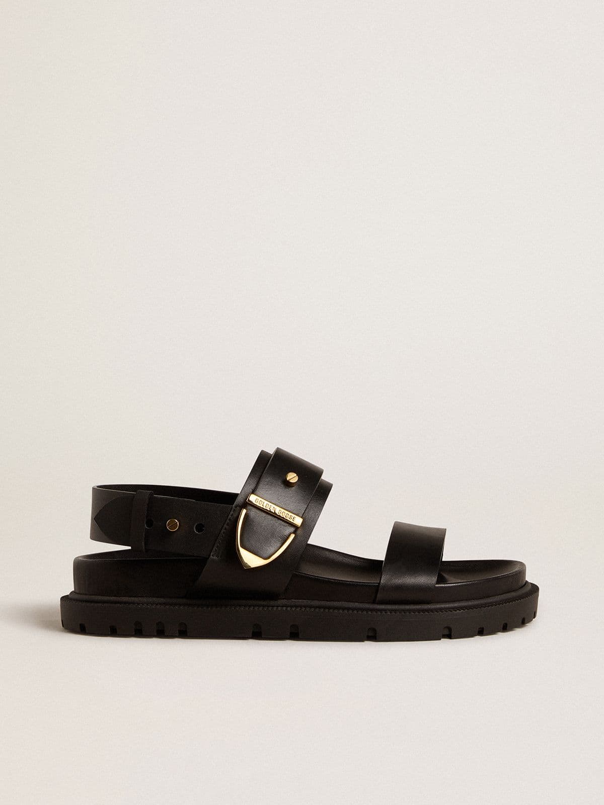 Golden Goose - Sandalo Lucy Donna in pelle lucida nera con fibbia in metallo dorato in 