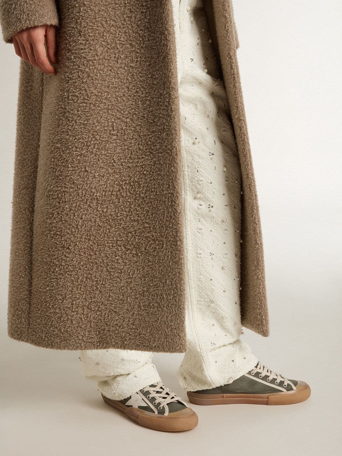Golden Goose - Women’s Super-Star LTD in green canvas with white leather star in 