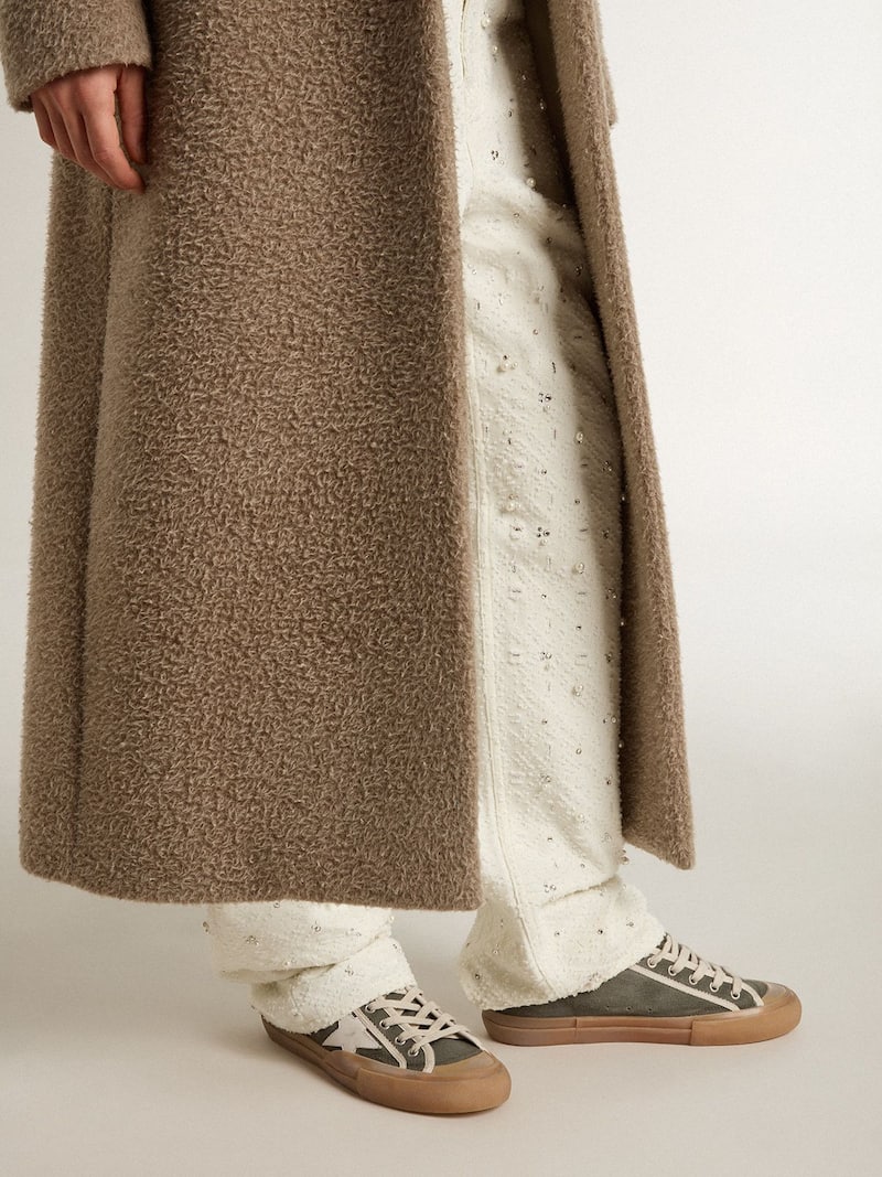 Golden Goose - Super-Star LTD Damen aus gr&uuml;nem Canvas mit Stern aus wei&szlig;em Leder in 