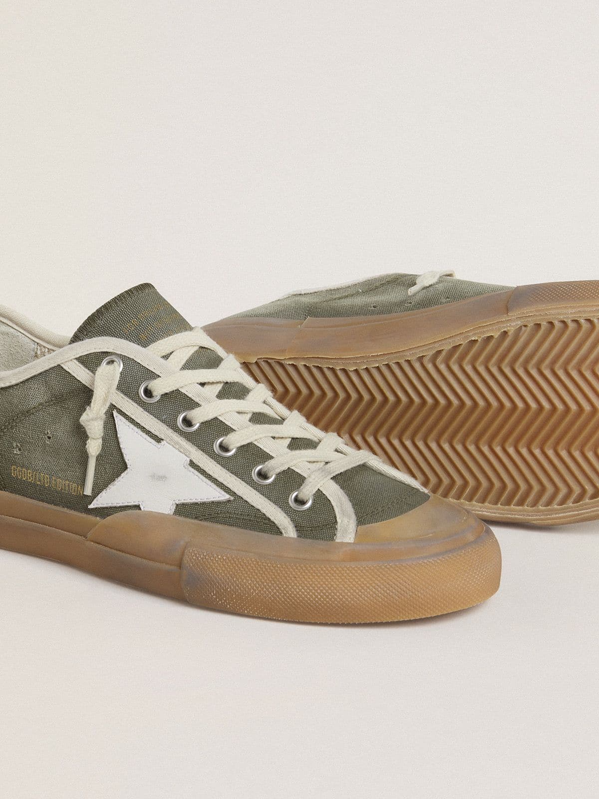 Golden Goose - Women’s Super-Star LTD in green canvas with white leather star in 
