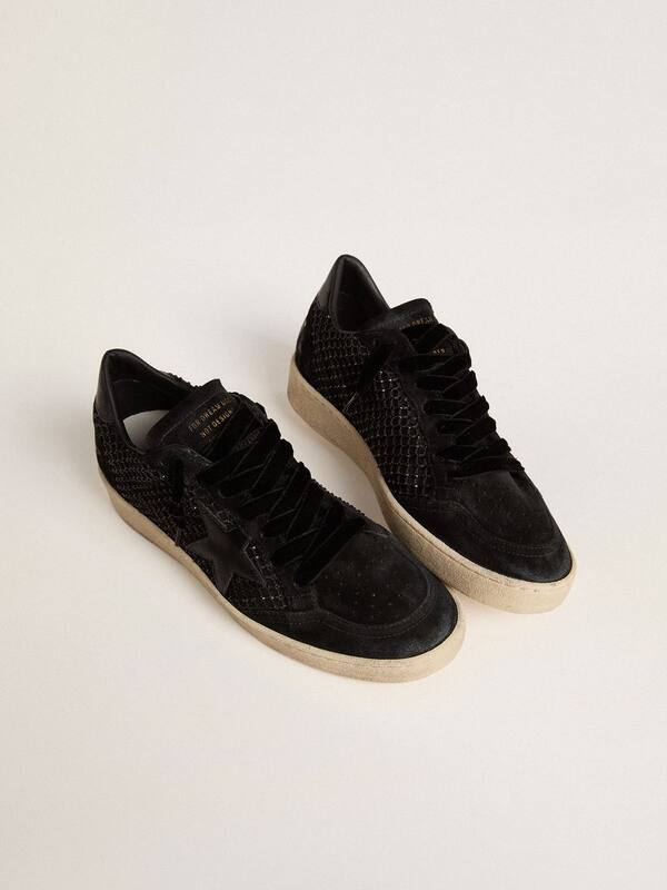 Golden Goose - Women’s Ball Star in mesh with Swarovski crystals and black laminated leather star and heel tab in 