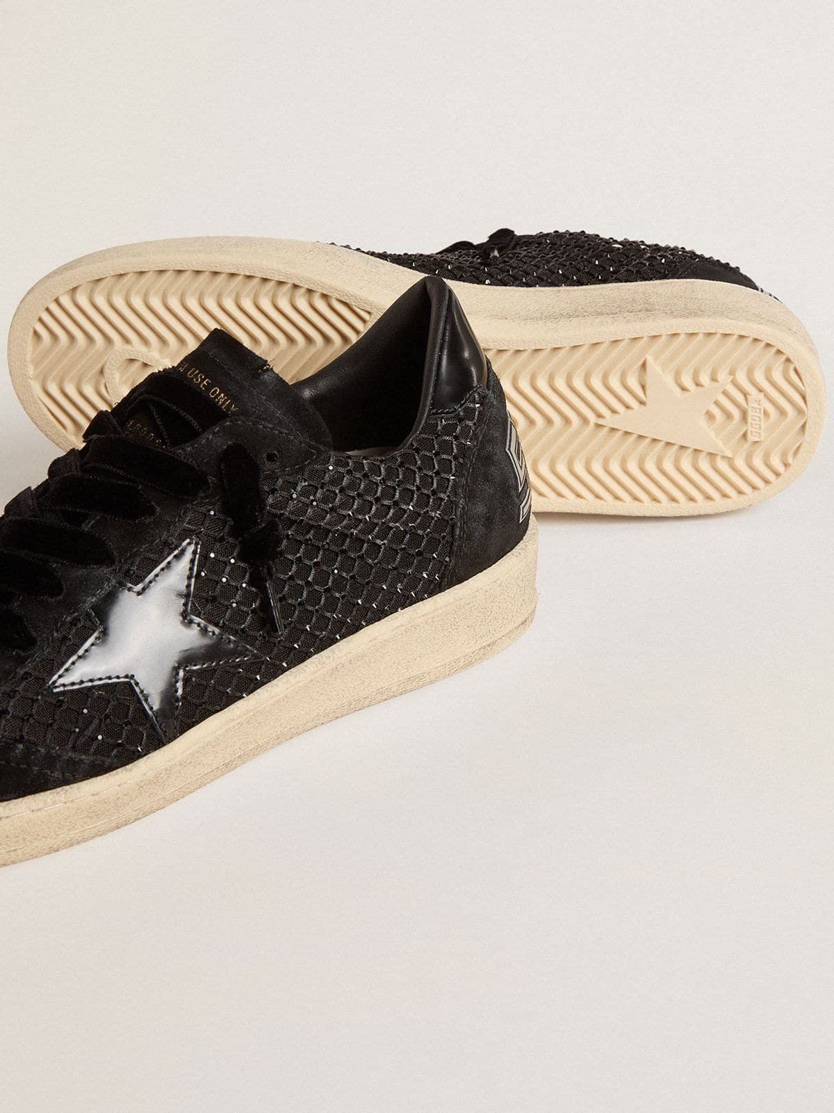 Golden Goose - Ball Star de Mujer de malla con cristales Swarovski y estrella y refuerzo del talón de piel laminada negra in 