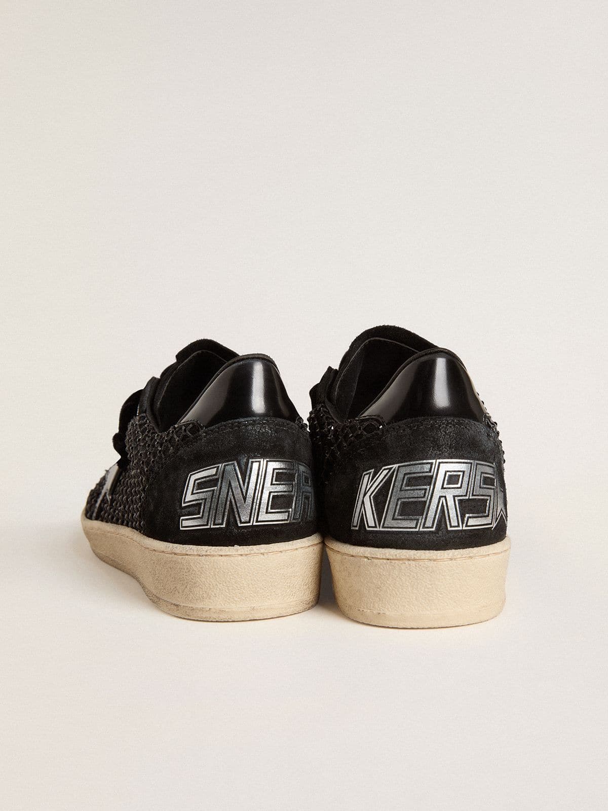 Golden Goose - Ball Star de Mujer de malla con cristales Swarovski y estrella y refuerzo del talón de piel laminada negra in 
