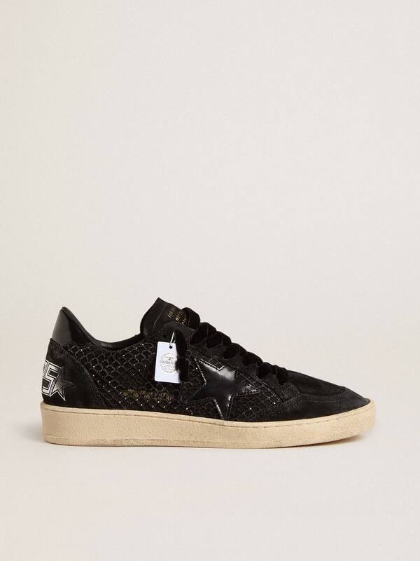 Golden Goose - Women’s Ball Star in mesh with Swarovski crystals and black laminated leather star and heel tab in 