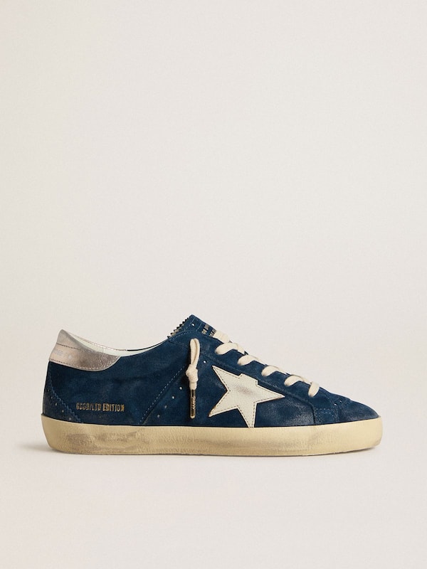 Golden Goose - Women's Super-Star LTD in blue suede with white star in 