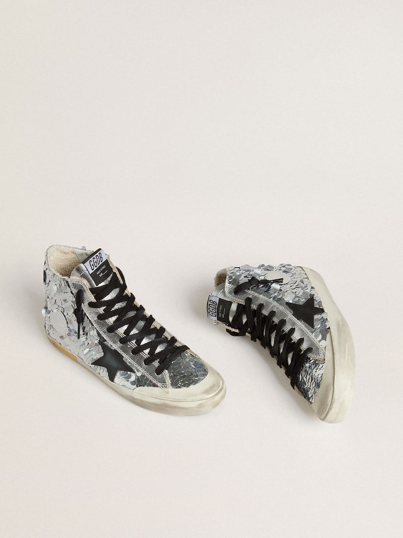 Golden Goose - Francy de mujer de nailon con bordados de lentejuelas plateadas all-over y estrella de piel negra in 