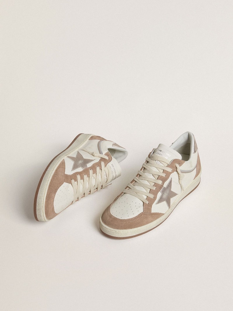 Golden Goose - Ball Star LTD in white nappa leather and old rose suede with metallic silver leather star and heel tab in 