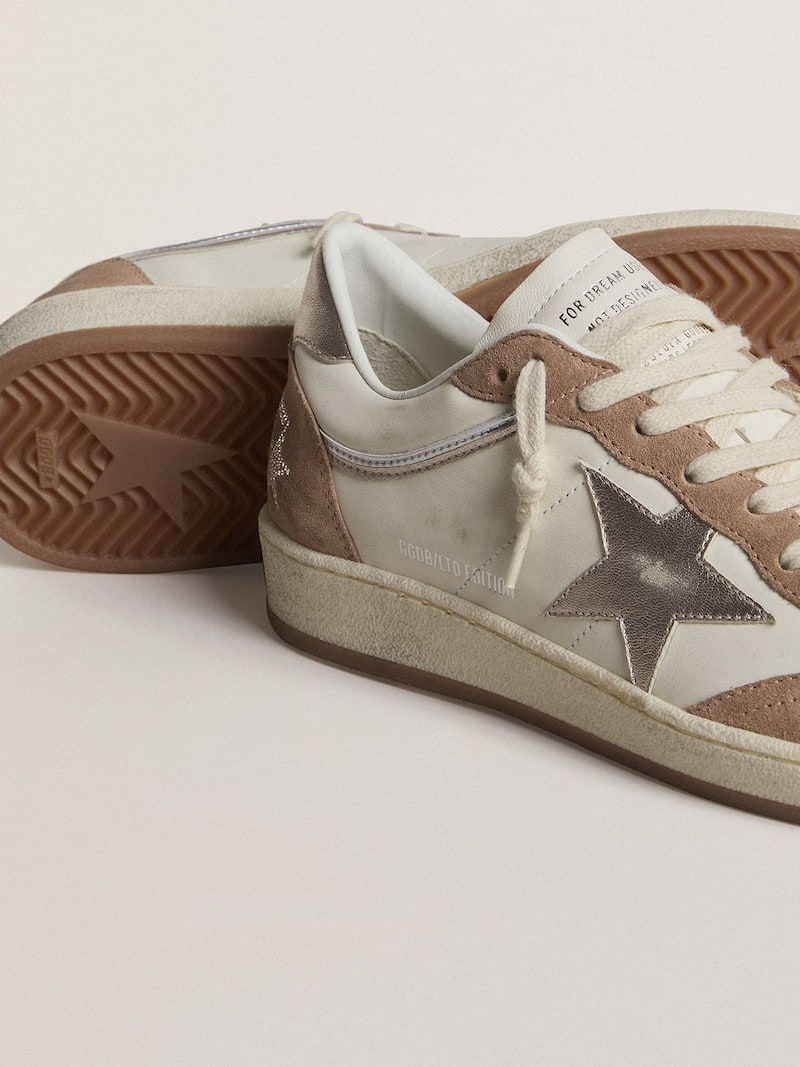 Golden Goose - Ball Star LTD in white nappa leather and old rose suede with metallic silver leather star and heel tab in 