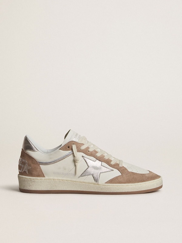 Golden Goose - Ball Star LTD in white nappa leather and old rose suede with metallic silver leather star and heel tab in 