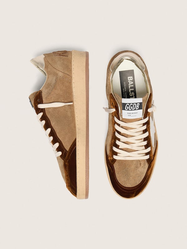 Golden Goose - Women's Ball Star in tobacco suede with white leather star and cognac velvet inserts in 