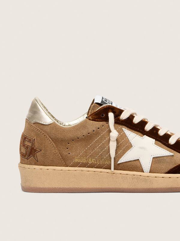 Golden Goose - Women's Ball Star in tobacco suede with white leather star and cognac velvet inserts in 
