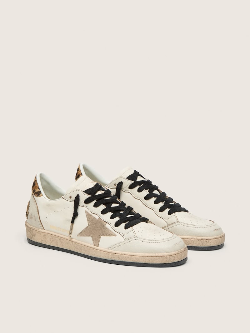 Golden Goose - Ball Star Wishes pour femme avec &eacute;toile en cuir velours et contrefort en cuir fa&ccedil;on poulain imprim&eacute; l&eacute;opard in 