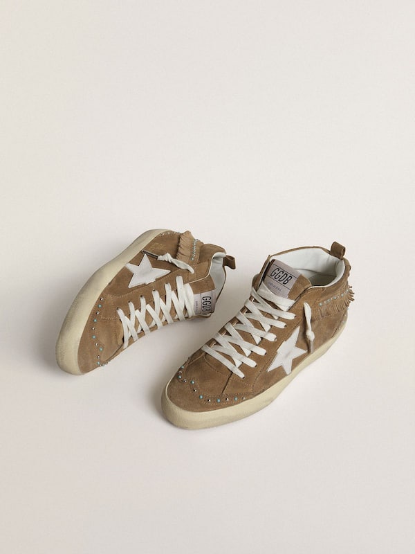 Golden Goose - Women's Mid Star in tobacco suede with fringing and studs in 