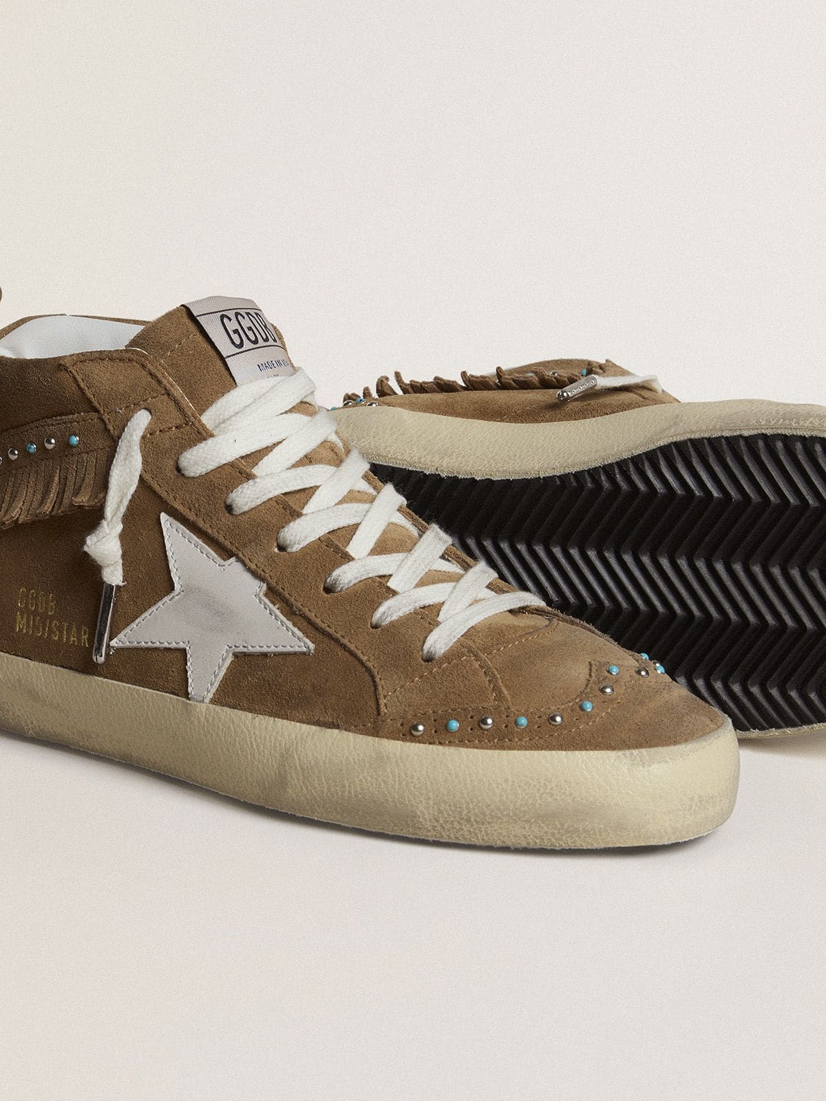 Golden Goose - Mid Star para mujer de ante color tabaco con flecos y tachas in 