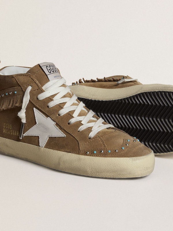 Golden Goose - Women's Mid Star in tobacco suede with fringing and studs in 