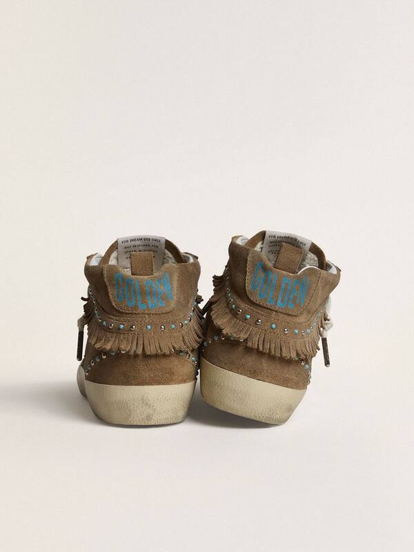Golden Goose - Women's Mid Star in tobacco suede with fringing and studs in 