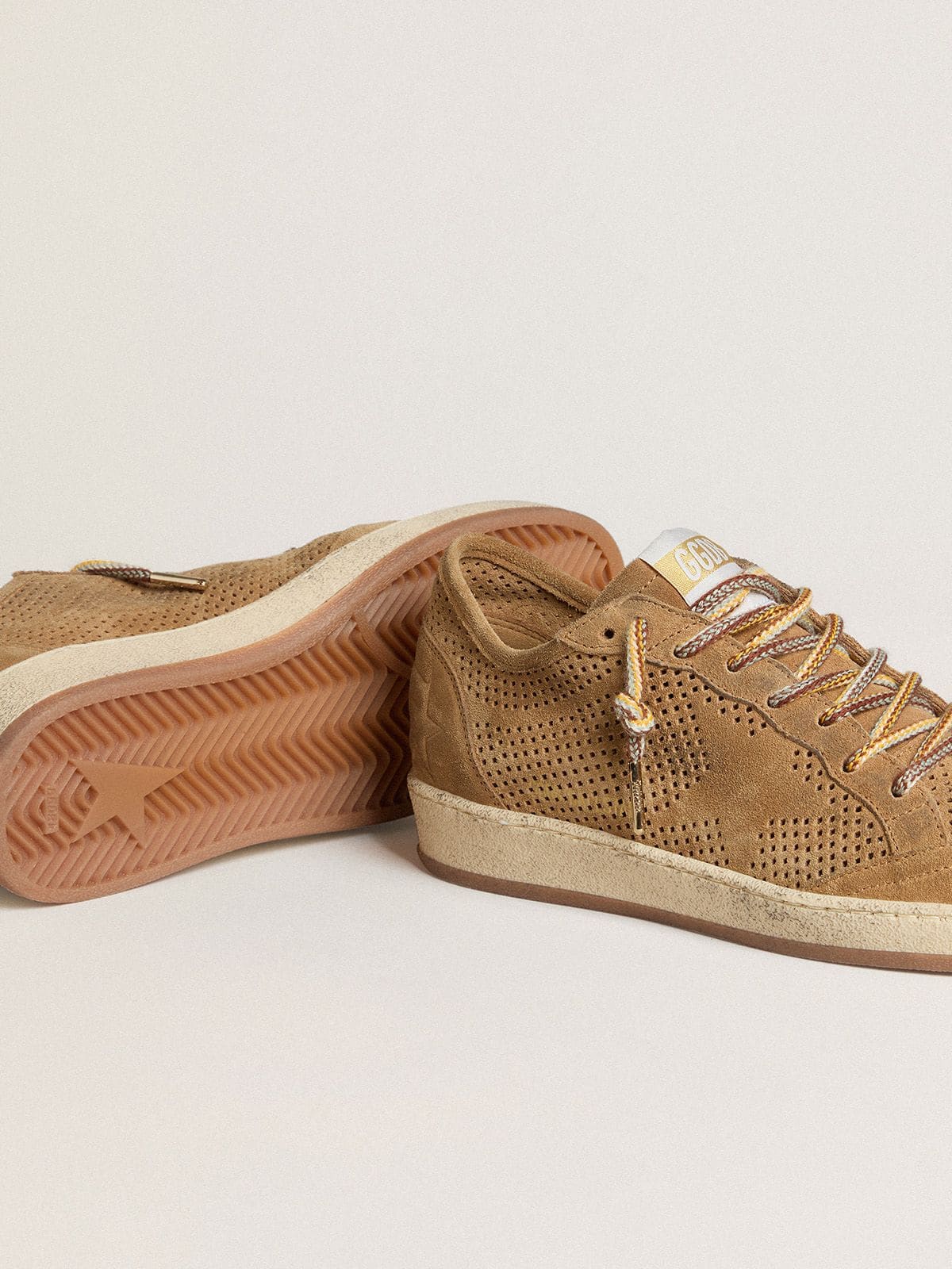 Golden Goose - Women's Ball Star with perforated tobacco-colored suede upper and tone-on-tone star in 