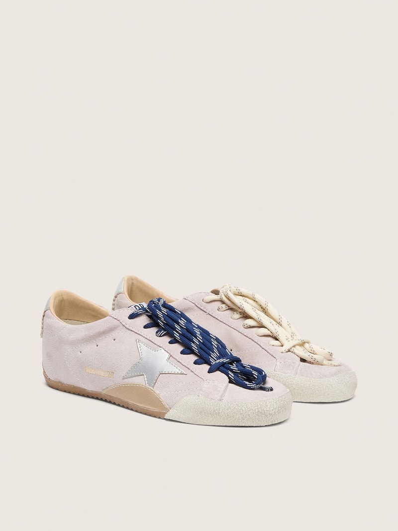Golden Goose - True-Star de mujer de ante rosa pastel con estrella y refuerzo del tal&oacute;n plateado in 