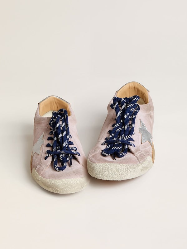 Golden Goose - Women's True-Star in pastel pink suede with silver star and heel tab in 