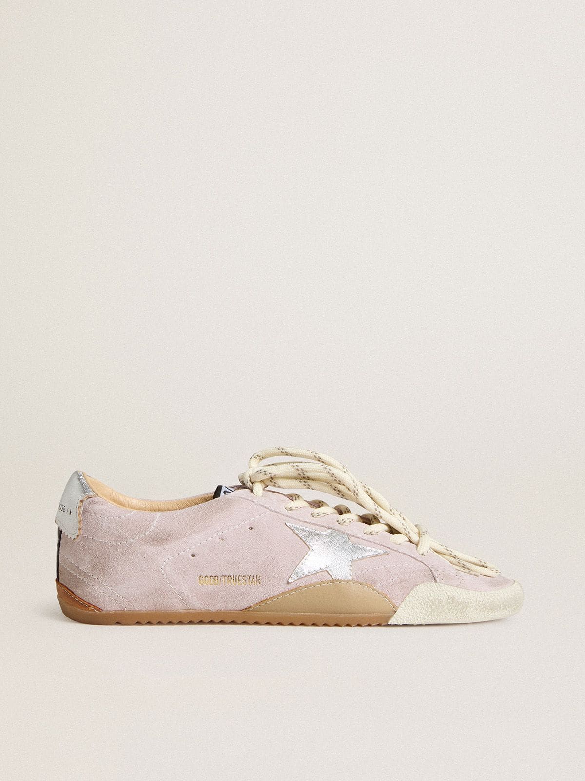 Golden Goose - True-Star Donna in suede rosa pastello con stella e talloncino argento in 