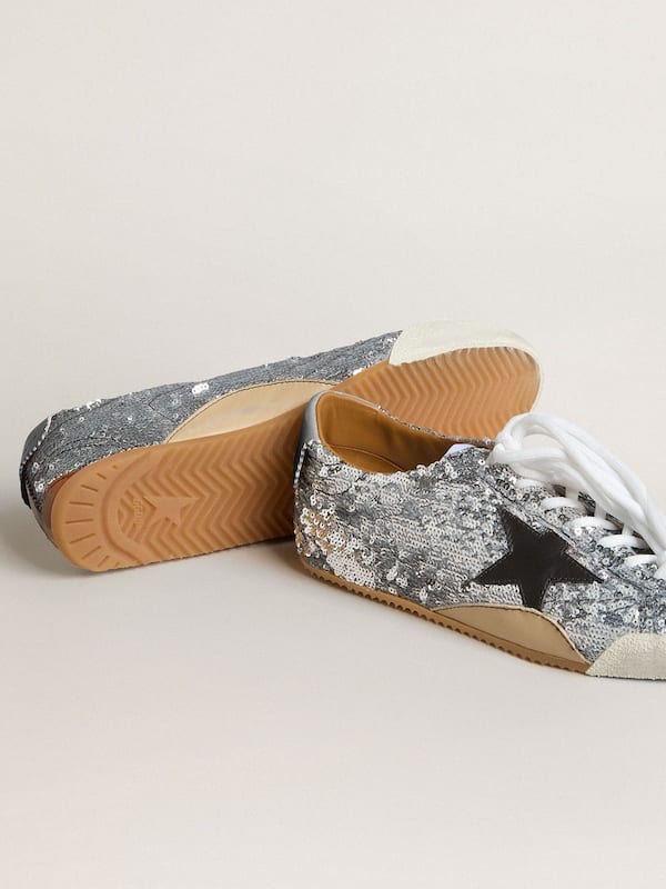 Golden Goose - Women's True-Star in silver sequins with black star and silver leather heel tab in 