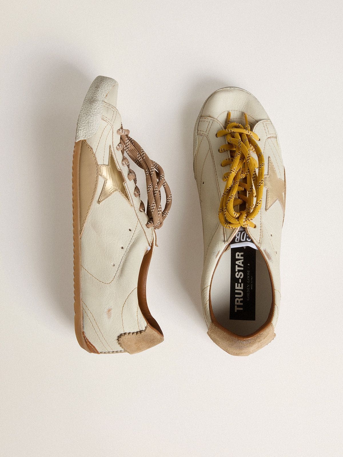 Golden Goose - Women's True-Star in white nappa leather with gold star and beige suede heel tab in 